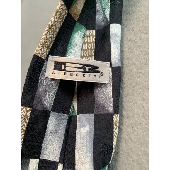 JT Beckett Mens Silk Tie Multicolor Geometric Pattern Silk Necktie - Picture 3 of 5